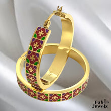 Load image into Gallery viewer, 18ct Gold Plated Hypoallergenic Hoop Earrings Vibrant Maltese Cross Collection Waterproof