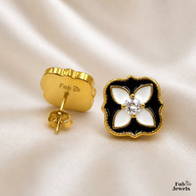 Load image into Gallery viewer, Midnight Bloom 18ct Gold Plated Stainless Steel 316L Hypoallergenic Stud Earrings