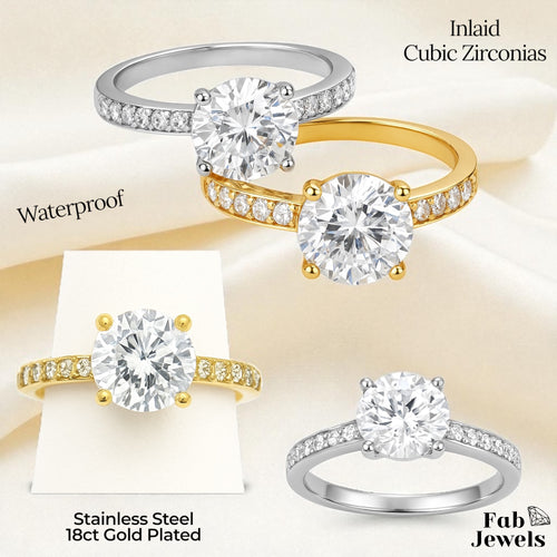 Highest Quality Gold Plated on Stainless Steel Solitaire Waterproof Ring Never Fade