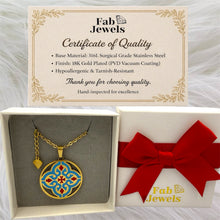 Load image into Gallery viewer, Maduma Gold Plated on Stainless Steel 316L Maltese Cross Tile Pendant Including Necklace Turquoise and Red