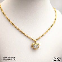 Load image into Gallery viewer, 18ct Gold Plated Stainless Steel Necklace with Heart Charm Pendant with Cubic Zirconia