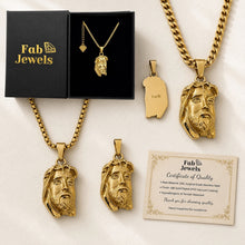 Load image into Gallery viewer, Wicc ta Gesu 18ct Gold Plated Stainless Steel 316L Jesus Face Pendant Necklace Waterproof