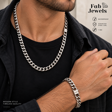 Load image into Gallery viewer, Fab Signiture Cuban Link 7 mm Set Necklace Matching Bracelet 18ct Gold Plated Stainless Steel 316L Waterproof