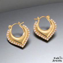 Load image into Gallery viewer, Hypoallergenic Yellow Gold Plated Hoop Earrings with Inlaid Cubic Zirconias
