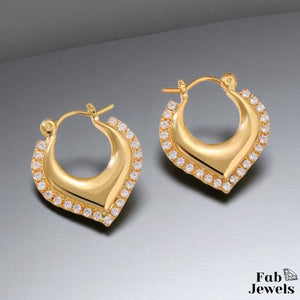 Hypoallergenic Yellow Gold Plated Hoop Earrings with Inlaid Cubic Zirconias