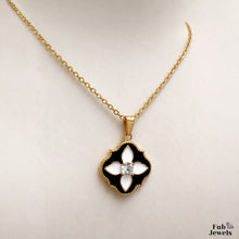 Load image into Gallery viewer, Midnight Bloom 18ct Gold Plated Stainless Steel 316L Flower Pendant with Necklace