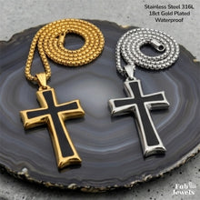 Load image into Gallery viewer, 18ct Gold Plated Men’s Cross Pendant Necklace Stainless Steel 316L Silver Black