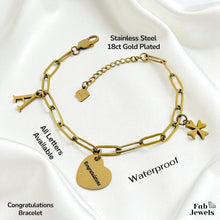 Load image into Gallery viewer, Stainless Steel Gold Plated Personalised Congratulations  Initial Maltese Cross  Charm Bracelet