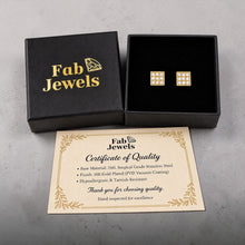 Load image into Gallery viewer, 18ct Gold Plated Stainless Steel 316L Square Hypoallergenic Stud Earrings with Cubic Zirconia
