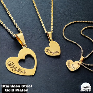 Stainless Steel Mother-Daughter Set of 2 Interlocking Heart Necklaces