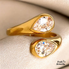 Load image into Gallery viewer, 18ct Gold Plated on Stainless Steel Adjustable Ring Waterproof with Drop Cubic Zirconia