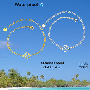 Stainless Steel Gold Plated Clover Anklet Yellow Gold White Gold Plated Waterproof Ankle Chain