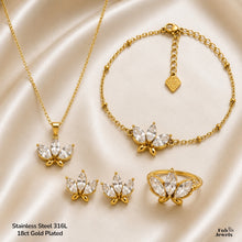 Load image into Gallery viewer, 18ct Gold Plated Stainless Steel 316L Lotus Glow Set Earrings Bracelet Ring Matching Pendant and Necklace
