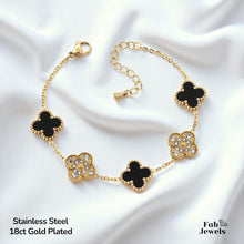 Load image into Gallery viewer, Stainless Steel 316L 18ct Gold Plated 5 Clover Bracelet with Cubic Zirconia
