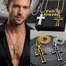 Load image into Gallery viewer, 18ct Gold Plated Men’s Cross Pendant Necklace Stainless Steel 316L Silver Black