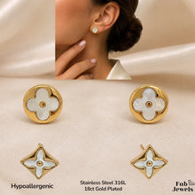 Load image into Gallery viewer, Stainless Steel 316L 18ct Gold Plated Hypoallergenic Stud Earrings with Mother of Pearl