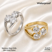 Load image into Gallery viewer, 18ct Gold Plated Stainless Steel  316L Trielle Cluster Trilogy Ring with Cubic Zirconia Waterproof