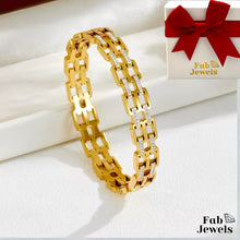 Load image into Gallery viewer, 18ct Yellow Gold Plated Stainless Steel Stylish Bangle with Cubic Zirconia