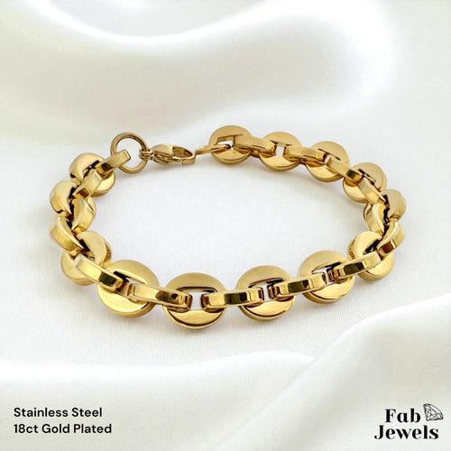 18ct Yellow Gold Plated Stainless Steel Chunky Bracelet Waterproof