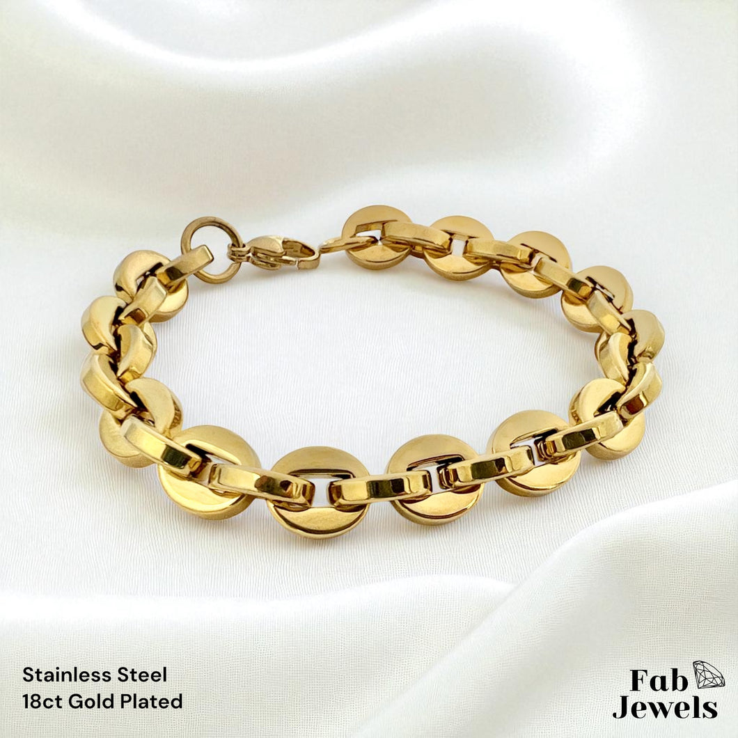 18ct Yellow Gold Plated Stainless Steel Chunky Bracelet Waterproof