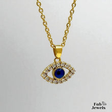 Load image into Gallery viewer, Yellow Gold Plated on Stainless Steel Evil Eye Good Luck Pendant with Inlaid Cubic Zirconias Necklace Included