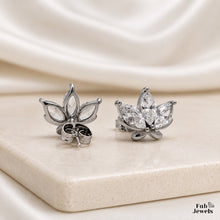 Load image into Gallery viewer, 18ct Gold Plated Stainless Steel 316L Lotus Glow Hypoallergenic Earrings with Marquise Cut Cubic Zirconia