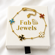 Load image into Gallery viewer, Stainless Steel 316L Waterproof 18ct Gold Plated Mediterranean Maltese Cross Anklet Ankle Chain
