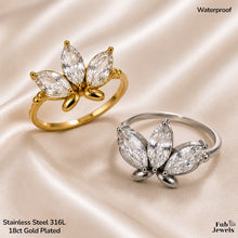 Load image into Gallery viewer, 18ct Gold Plated Stainless Steel  316L Lotus Glow Ring with Marquise Cut ICubic Zirconia Waterproof