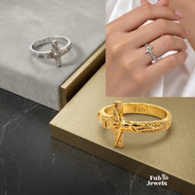 Load image into Gallery viewer, 18ct Gold Plated Stainless Steel 316L WaterProof Crucifix Cross Ring