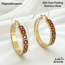 Load image into Gallery viewer, 18ct Gold Plated Hypoallergenic Hoop Earrings Vibrant Maltese Cross Collection Waterproof