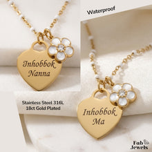 Load image into Gallery viewer, 18ct  Gold Plated on Stainless Steel 316L Inhobbok Ma Nanna Heart Pendant with Flower Charm Necklace Included