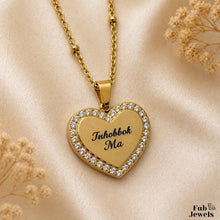 Load image into Gallery viewer, 18ct Gold Plated on Stainless Steel 316L ‘Inhobbok Ma’ or ‘Inhobbok Nanna’ Heart Pendant with Inlaid Cubic Zirconia Necklace Included