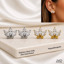 Load image into Gallery viewer, 18ct Gold Plated Stainless Steel 316L Lotus Glow Hypoallergenic Earrings with Marquise Cut Cubic Zirconia