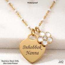 Load image into Gallery viewer, 18ct  Gold Plated on Stainless Steel 316L Inhobbok Ma Nanna Heart Pendant with Flower Charm Necklace Included