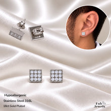 Load image into Gallery viewer, 18ct Gold Plated Stainless Steel 316L Square Hypoallergenic Stud Earrings with Cubic Zirconia