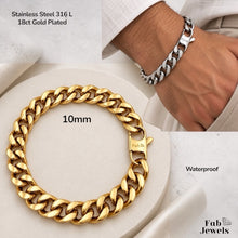 Load image into Gallery viewer, Fab Signiture Cuban Link 10 mm Set Necklace Matching Bracelet 18ct Gold Plated Stainless Steel 316L Waterproof
