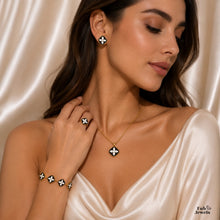 Load image into Gallery viewer, Midnight Bloom Flower Set 18ct Gold Plated Stainless Steel 316L Earrings Bracelet Ring Necklace