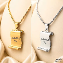 Load image into Gallery viewer, Stainless Steel 316L 18ct Gold Plated Engraved Inhobbok Pa Scroll Pendant with Necklace