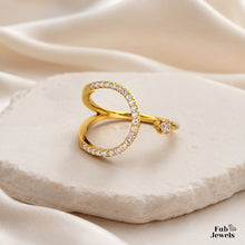 Load image into Gallery viewer, 18ct Gold Plated Stainless Steel  316L Open Halo Adjustable Ring with Inlaid Cubic Zirconia Waterproof