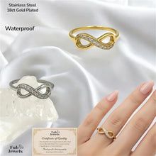 Load image into Gallery viewer, 18ct Gold Plated Stainless Steel infinity Ring with Inlaid Cubic Zirconia Waterproof