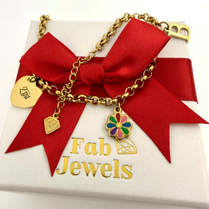 Stainless Steel Gold Plated Personalised Zija Initial Beautiful Flower Charm Bracelet