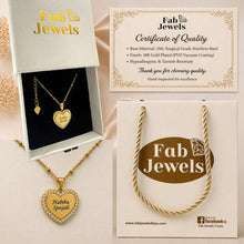 Load image into Gallery viewer, 18ct Gold Plated on Stainless Steel 316L ‘Habiba Specjali’ Heart Pendant with Inlaid Cubic Zirconia Necklace Included
