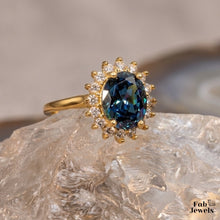 Load image into Gallery viewer, 18ct Gold Plated Stainless Steel Lady D Halo Ring with Inlaid Cubic Zirconia