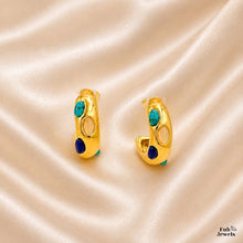 Load image into Gallery viewer, Stainless Steel 316L 18ct Gold Plated Hypoallergenic Hoop Earrings with Turquoise Gemstones