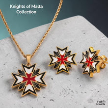 Load image into Gallery viewer, 18ct Gold Plated on Stainless Steel 316L Nights of Malta Set Pendant Hypoallergenic Stud Earrings Rope Chain Included