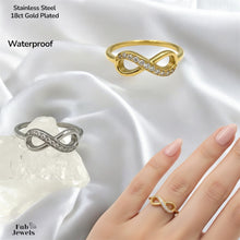 Load image into Gallery viewer, 18ct Gold Plated Stainless Steel infinity Ring with Inlaid Cubic Zirconia Waterproof