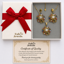 Load image into Gallery viewer, 18ct Gold Plated Stainless Steel Fireworks Set ‘il-Murtali’ Necklace Pendant Matching Earrings
