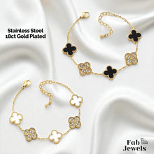 Load image into Gallery viewer, Stainless Steel 316L 18ct Gold Plated 5 Clover Bracelet with Cubic Zirconia