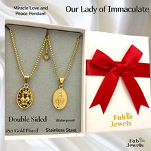 Load image into Gallery viewer, Double Sided Lady of Immaculate Conception Miracle Love Peace Pendant Necklace Gold Plated on Stainless Steel