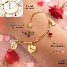 Load image into Gallery viewer, Stainless Steel Yellow Gold Plated My Love Heart Personalised Initial Charm Bracelet